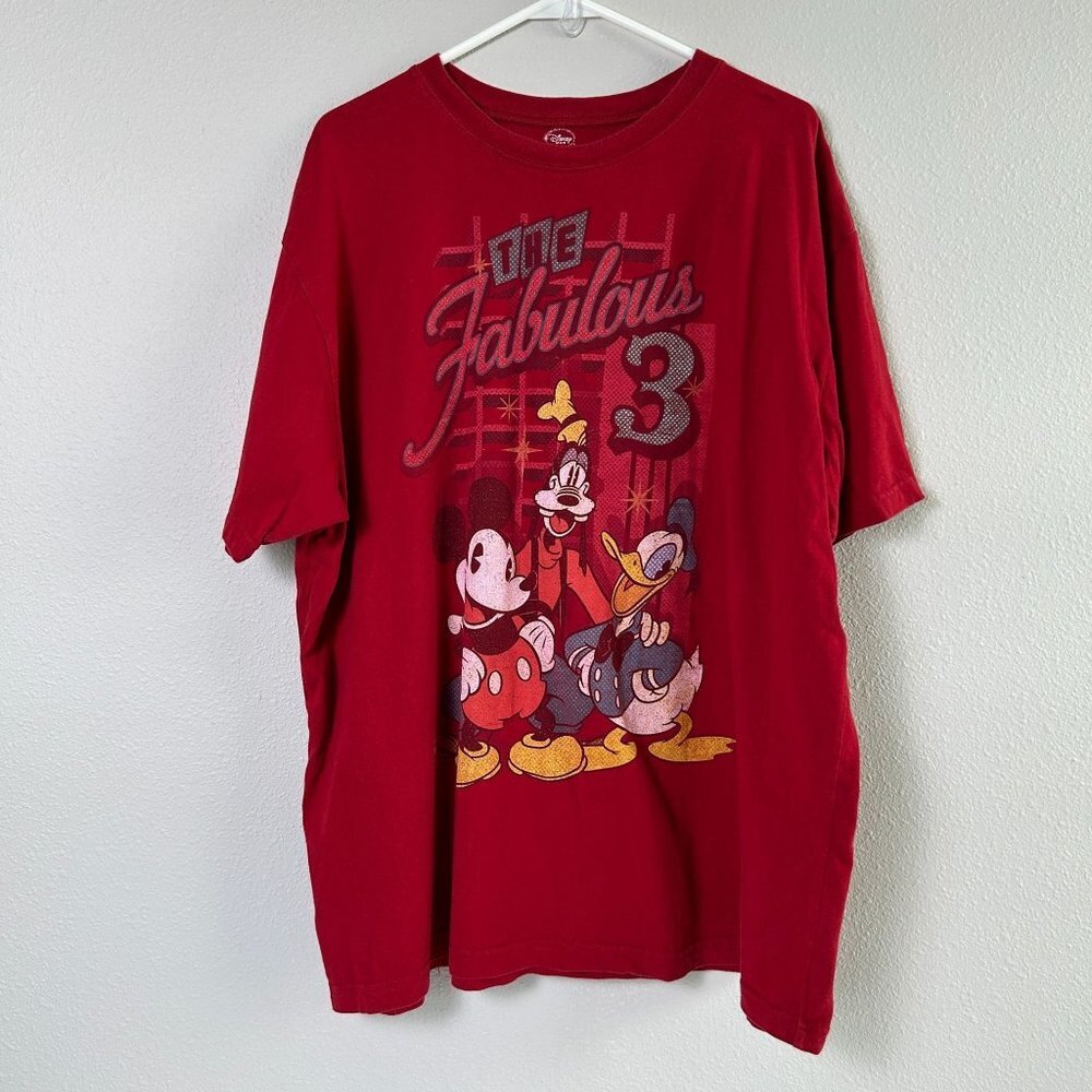 Disney Store T Shirt Mens Size XXL 2XL Red The Fabulous 3 Mickey Goofy Donald